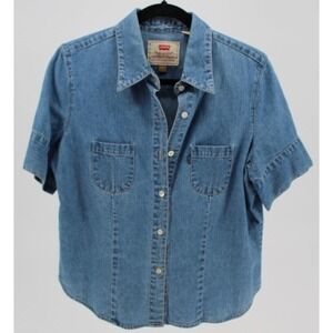 Vintage 90s Levi's Large Premium Black Tab Denim Button Up Short Sleeve Shirt